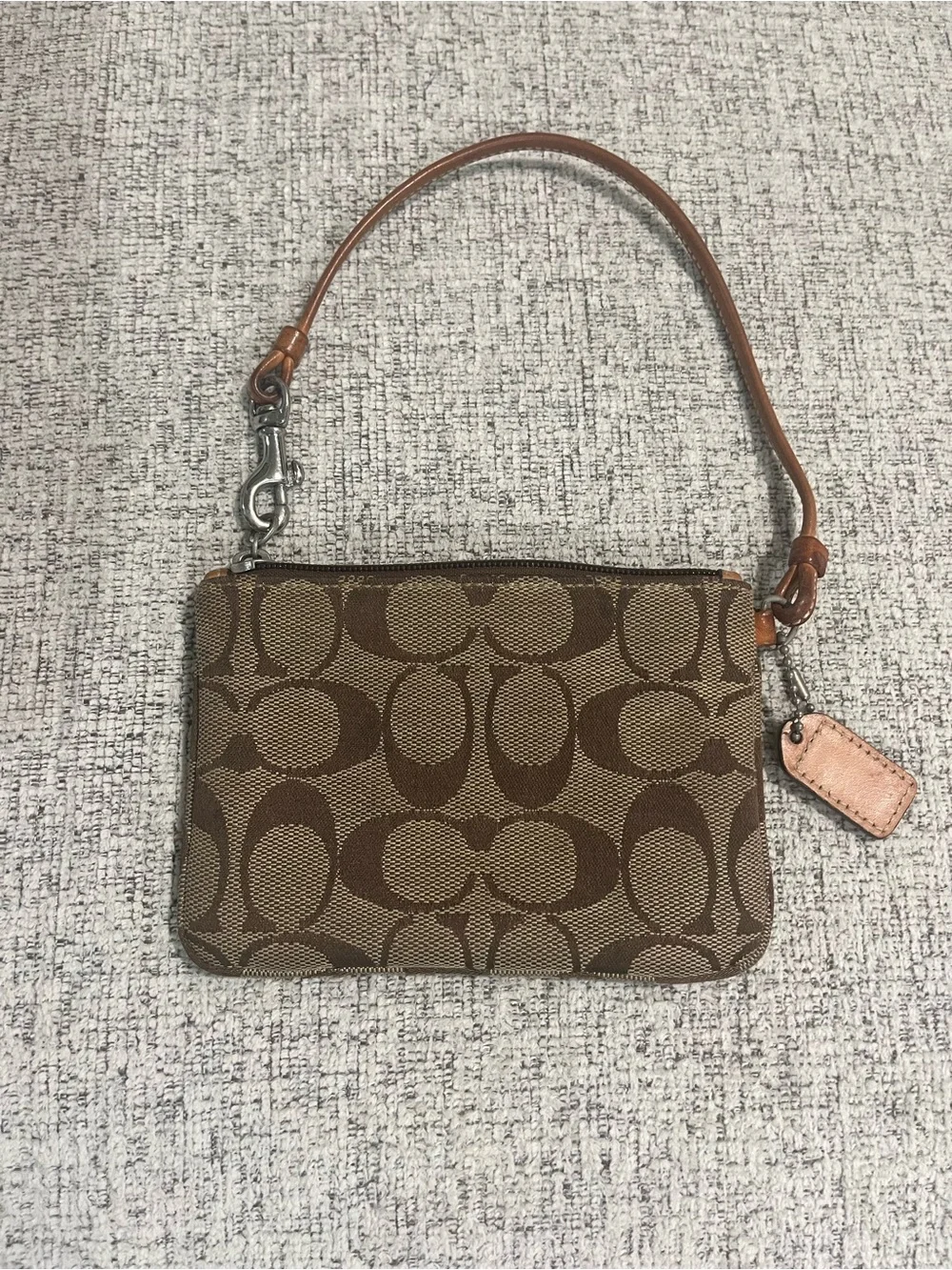 Vintage Coach Brown Signature Canvas Wristlet with Leather Strap